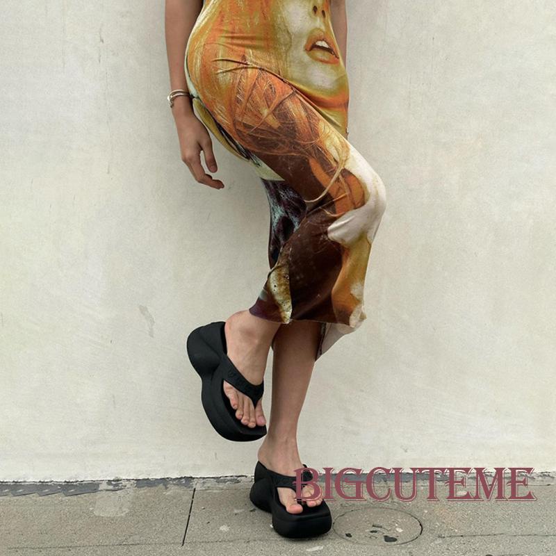 Đầm Midi Cổ Thuyền Hở Lưng In Họa Tiết Thời Trang Mùa Hè Quyến Rũ Cho Nữ