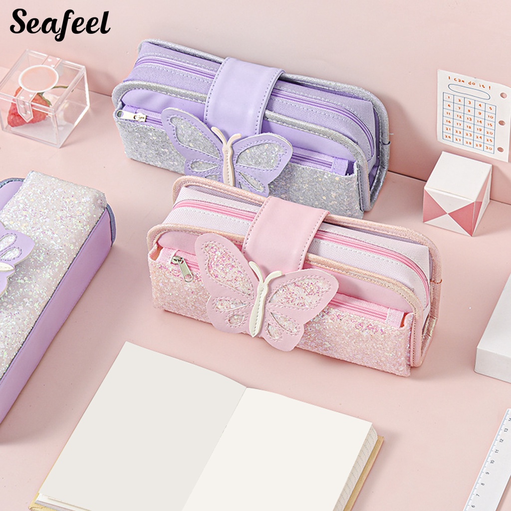 Túi Đựng Bút Bằng Vải Oxford Chống Nước Sức Chứa Lớn Có Khóa Kéo In Họa Tiết Bướm Cho Nhà Ở