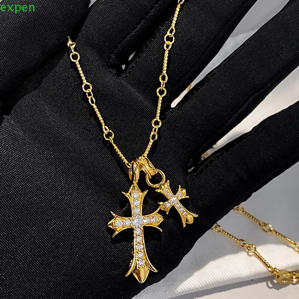 EXPEN Vòng Cổ Dây Xích Đôi Mặt Thánh Giá Đính Đá Độc Đáo Cho Nam Và Nữ