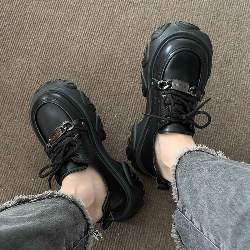 Giày Da Đế Dày Phong Cách Retro Anh Quốc Cho Nữ