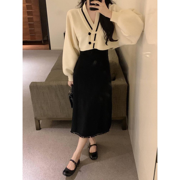 Áo Khoác Cardigan Dệt Kim Dáng Rộng Cổ Chữ V Thiết Kế Mới Thời Trang Theo Phong Cách Trung Hoa