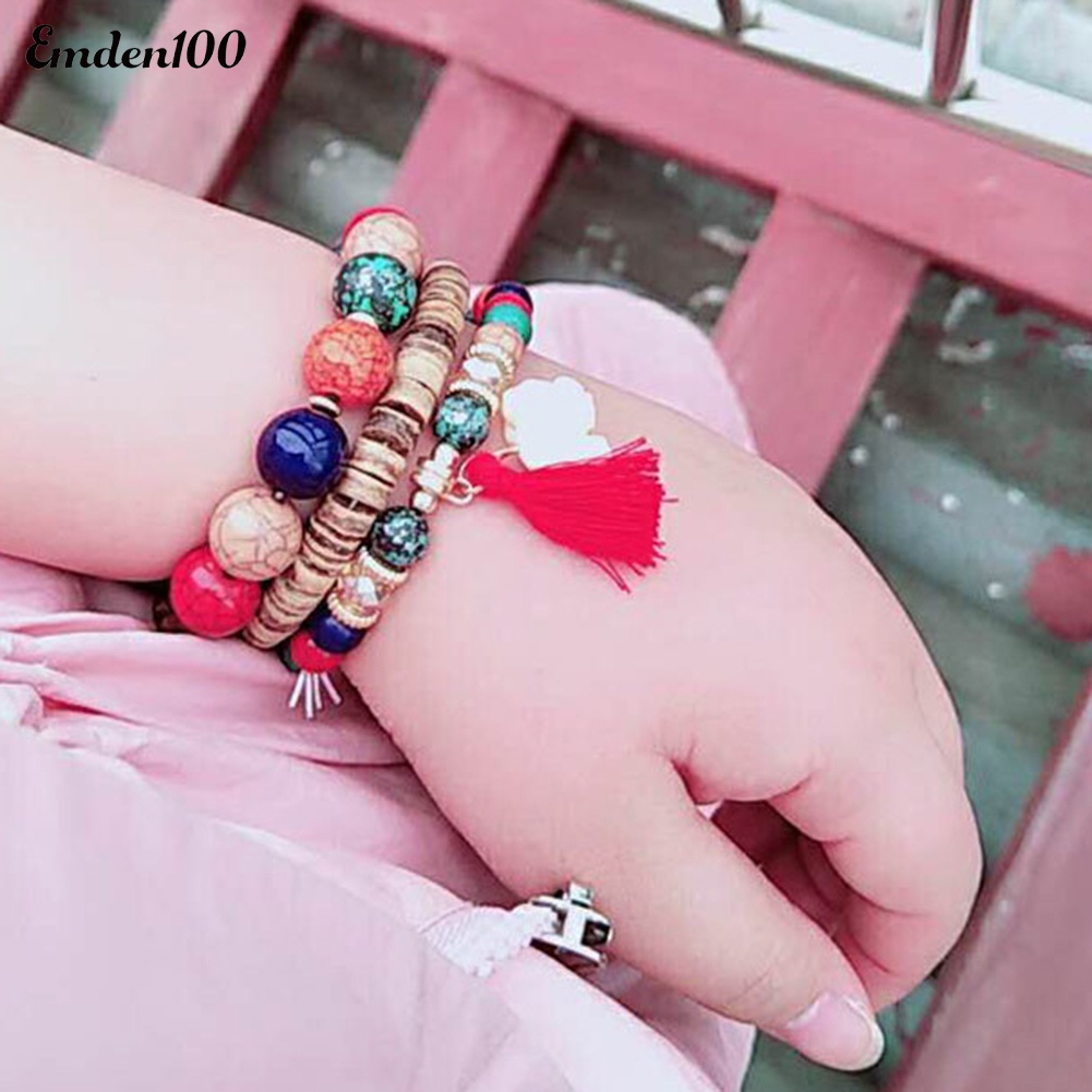 Bộ 3 Vòng Tay Chuỗi Hạt Phong Cách Bohemian Thời Trang