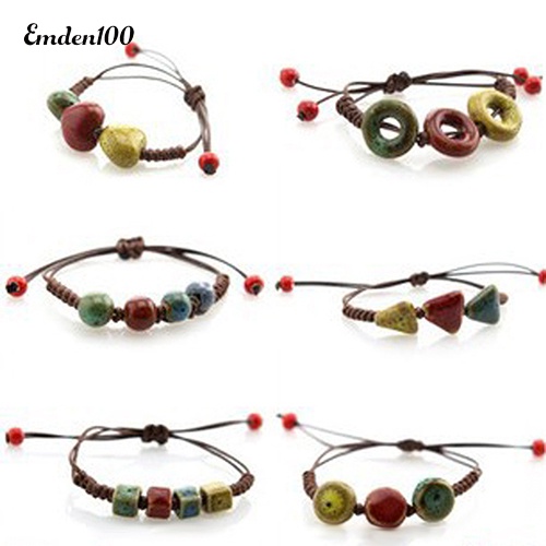 Vòng Tay Bện Dây Đính Hạt Gốm Phong Cách Bohemia