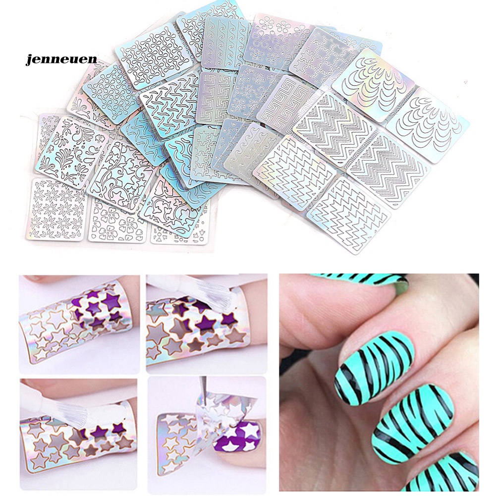 Set 24 Miếng Dán Trang Trí Móng Tay Tự Dính Thiết Kế Khoét Rỗng