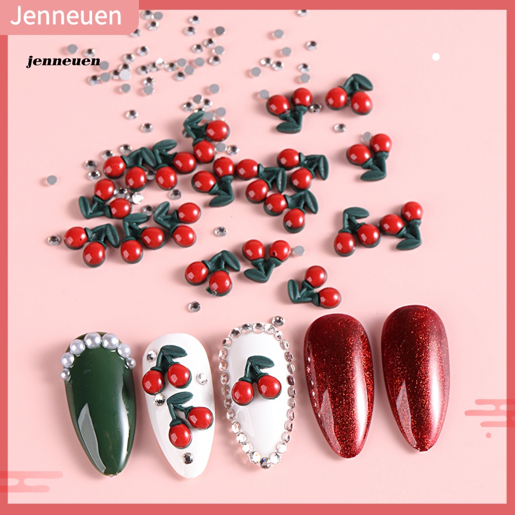 Set 20 / 40 Phụ Kiện Trang Trí Móng Tay Họa Tiết Cherry 3D Màu Sắc Tươi Sáng