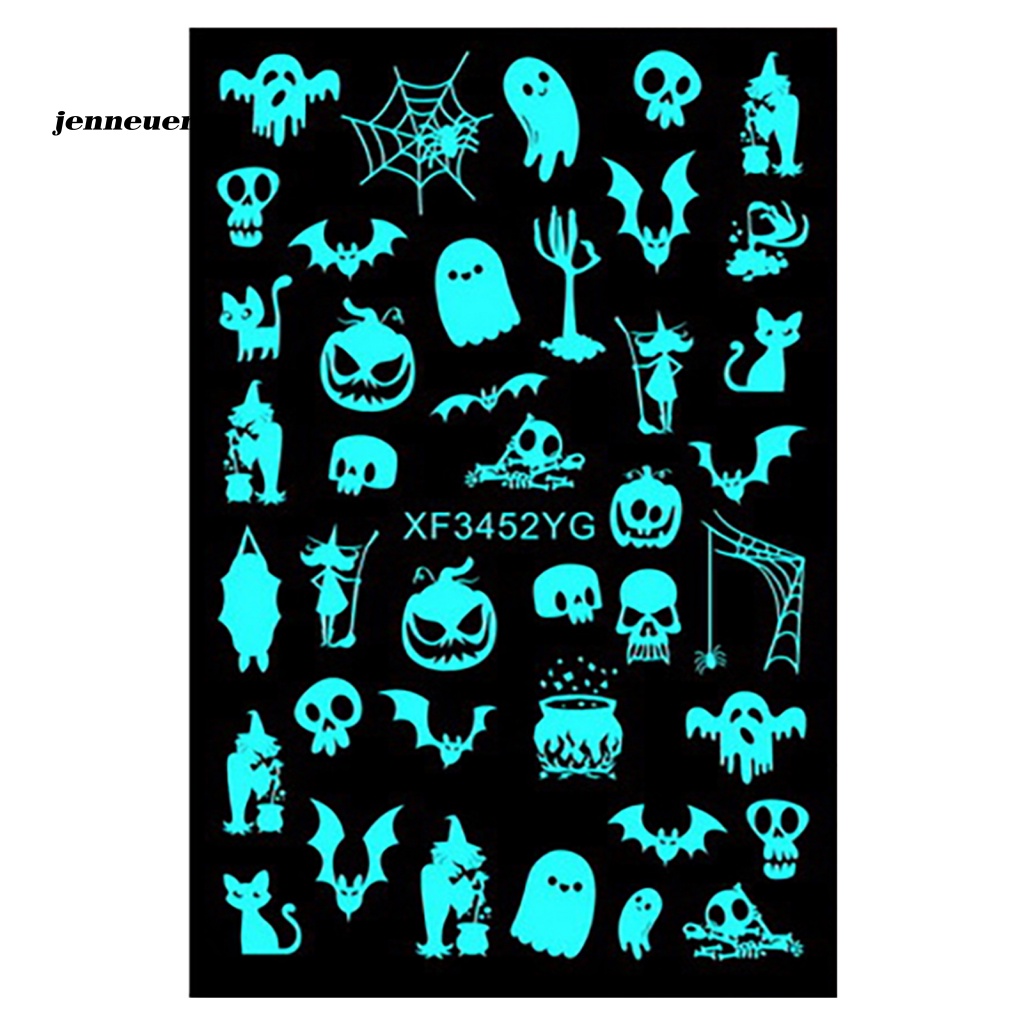 Set 12 Nhãn Dán Móng Tay Dạ Quang Tự Dính Họa Tiết Halloween Tinh Tế
