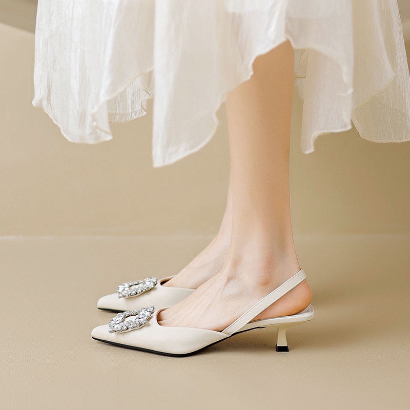 [CG-0624] Giày Sandal Nữ Mùa Hè 2023 Thời Trang Gót 3cm Nhọn Thiết Kế Khóa đá  Giả Phong Cách Hàn Quốc mũi nhọn