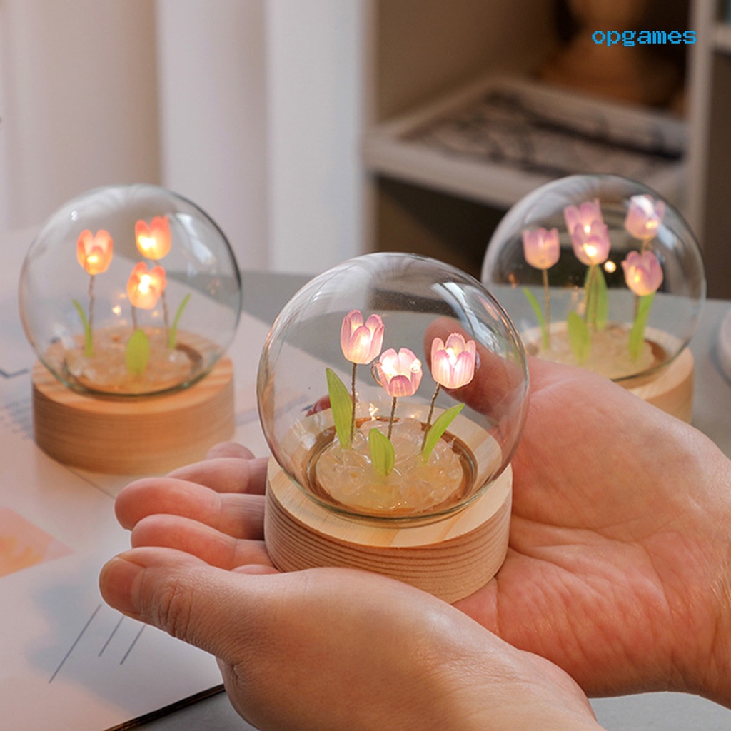 1 Bộ Đèn Ngủ Đế Gỗ Mềm Hình Hoa Tulip Dễ Lắp Đặt