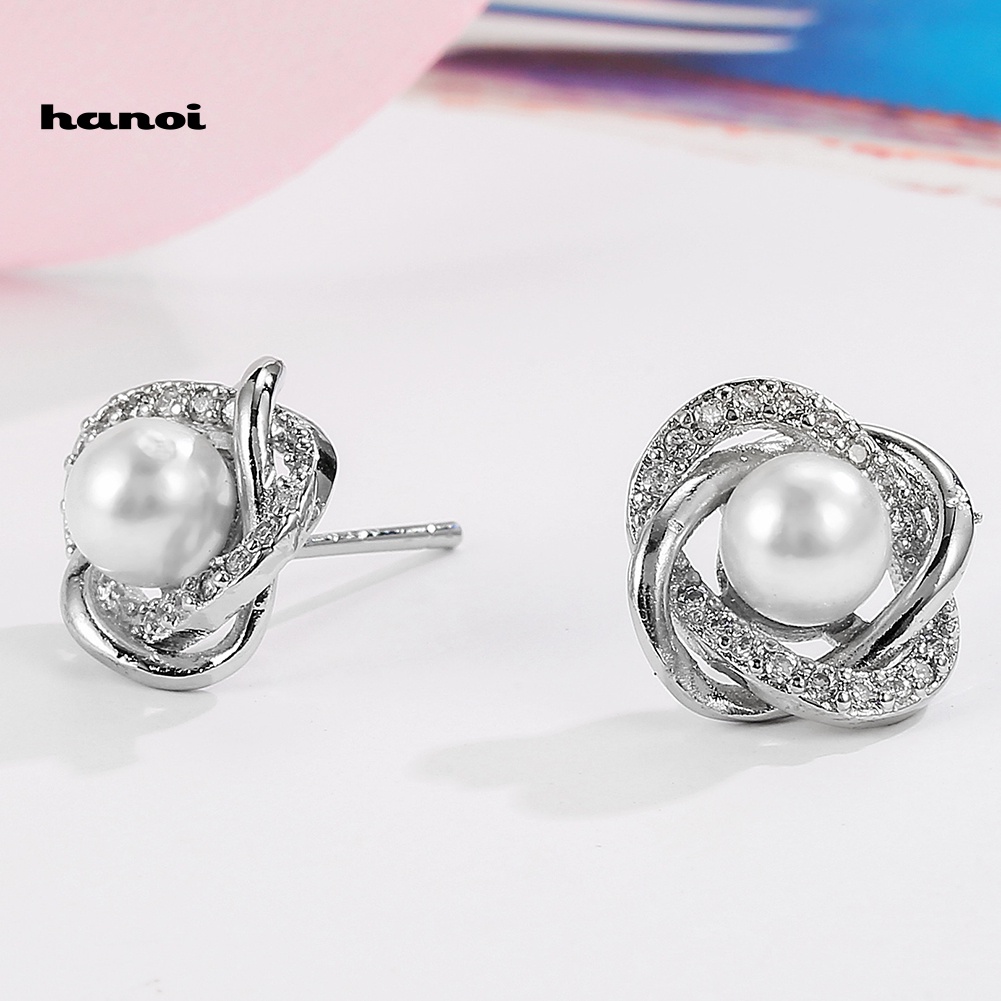 Bông Tai Hoa Đính Ngọc Trai Giả Thanh Lịch Cho Nữ