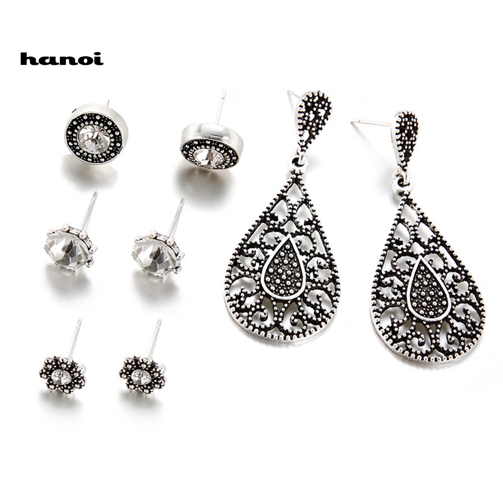 Set Bông Tai Đính Đá Hình Giọt Nước Thời Trang Boho