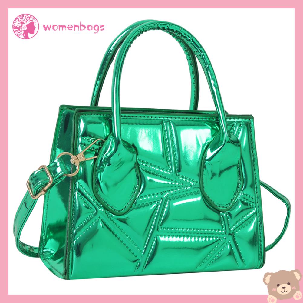 ✿ Wb ✿ Túi satchel thông thường túi chần bông messenger phụ nữ túi totes da pu đơn giản sáng bóng chỉ thêu nữ ví đeo chéo túi đeo chéo