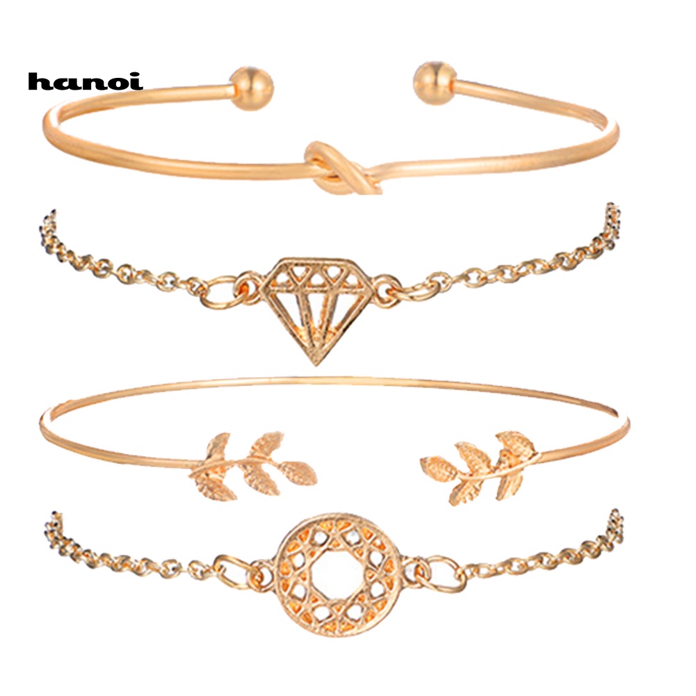 Set 4 Vòng Tay Kim Loại Thiết Kế Vintage Cho Nữ