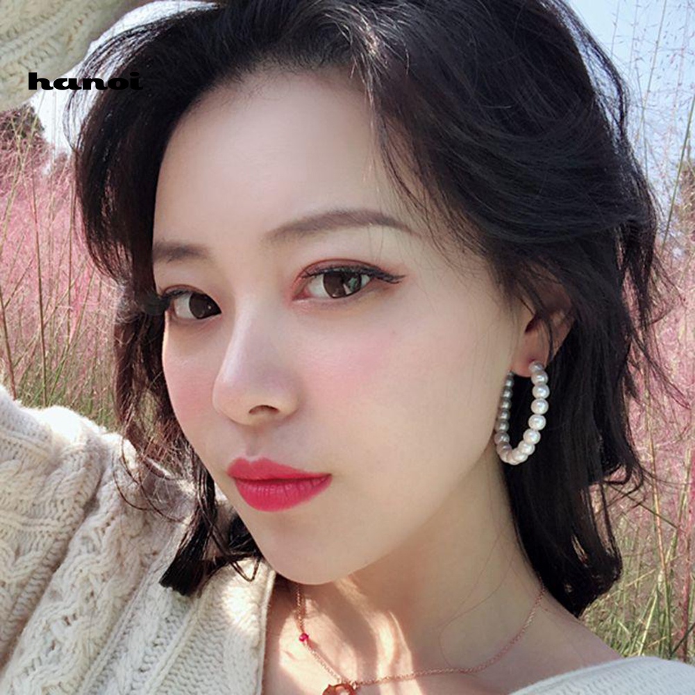 Khuyên Tai Tròn Đính Ngọc Trai Giả Thời Trang Thanh Lịch Dành Cho Nữ