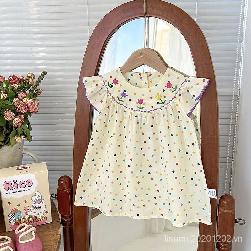 Đầm Công Chúa Chất Liệu Cotton Mỏng Thêu Họa Tiết Hoa Tulip Màu Sắc Xinh Xắn Thời Trang Mùa Hè Cho Bé Gái