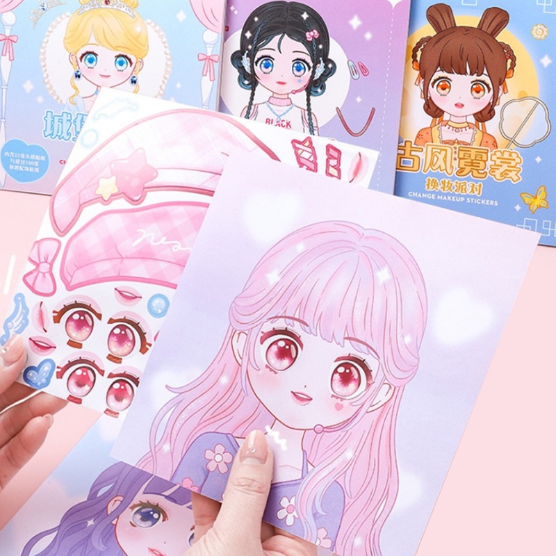 Nhãn dán trang điểm thay đổi hình công chúa bóc dính sticker make up đồ chơi thủ công DIY quà tặng trang trí cho bé gái YK