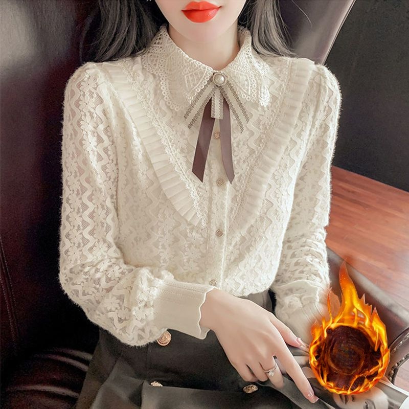 Áo Sơ Mi Cổ Búp Bê Phối Ren Thanh Lịch Thời Trang Phong Cách Hàn Quốc Cho Nữ