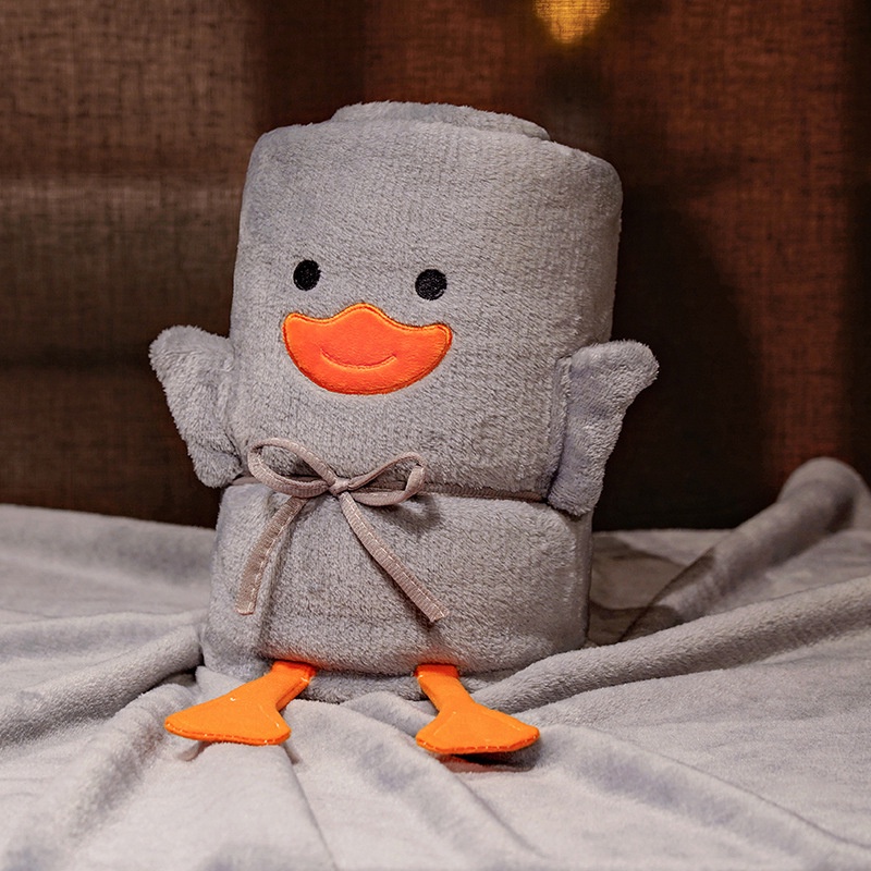 Phim hoạt hình vịt cuộn chăn kép-mục đích nghỉ trưa văn phòng ngủ trưa điều hòa nhiệt độ chăn trẻ em san hô nhung nhỏ chăn ô tô