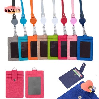 ❈BEAUTY❈ Fashion ID Badge Holder Multi colored ID Business Case Work Card Holders New School Office Supplies Retractable With Lanyard Leather Name Card/Multicolor