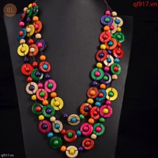 Vòng cổ chuỗi hạt gỗ nhiều màu phong cách Bohemian cổ điển dành cho nữ