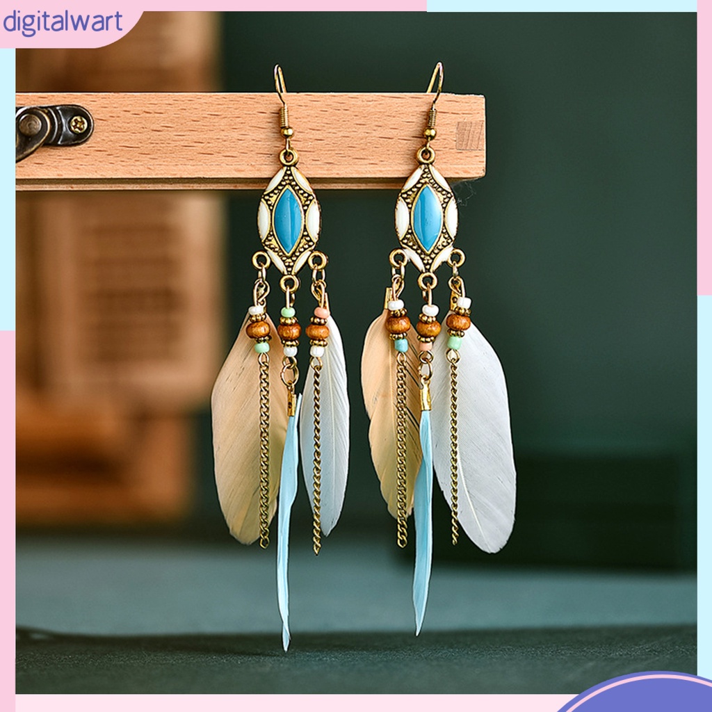 1 Đôi Bông Tai Dáng Dài Hình Lông Vũ Nhiều Màu Thời Trang Dự Tiệc