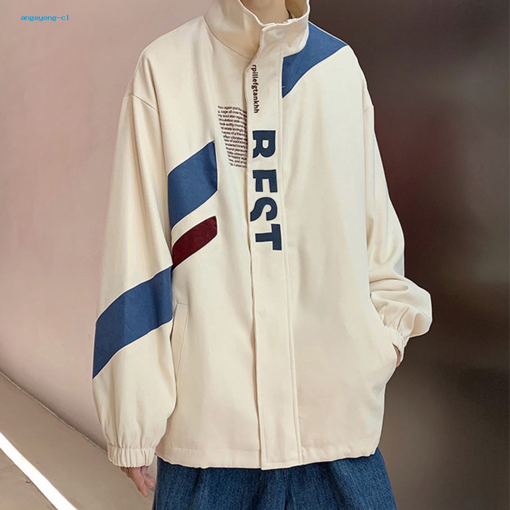 Angeyong Áo Khoác Khóa Kéo Phối Màu Phong Cách Hip hop Thời Trang Cho Nam
