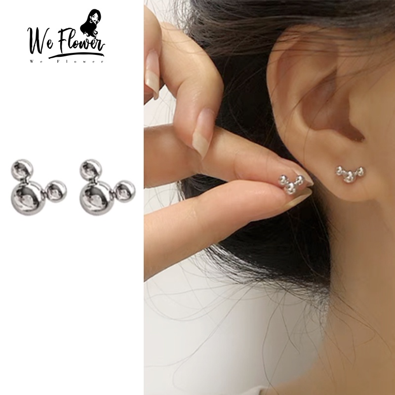 We Flower Bông Tai Mạ Bạc 925 Hình Chuột Mickey Đính Hạt Nhỏ Xinh Thời Trang Hàn Quốc