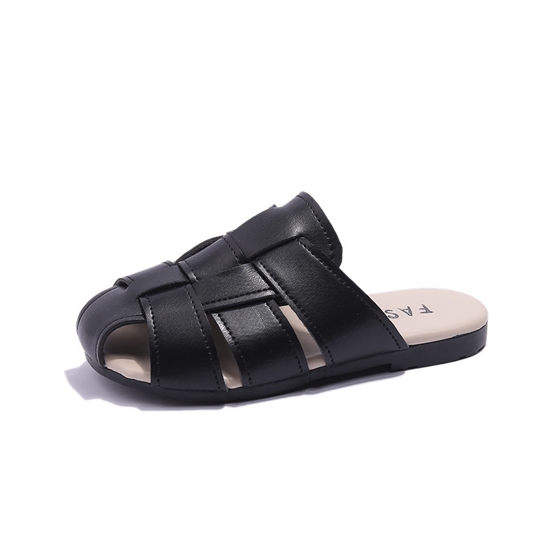 Dép Đi Biển Đế Phẳng Chống Trượt Mềm Mại Màu Đen / Be Thời Trang Mùa Hè Cho Bé Gái