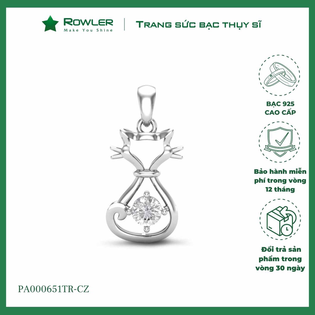 Mặt dây chuyền bạc Ammie Mèo may mắn đính đá Cubic Zirconia - Lucky Cat - ROWLER