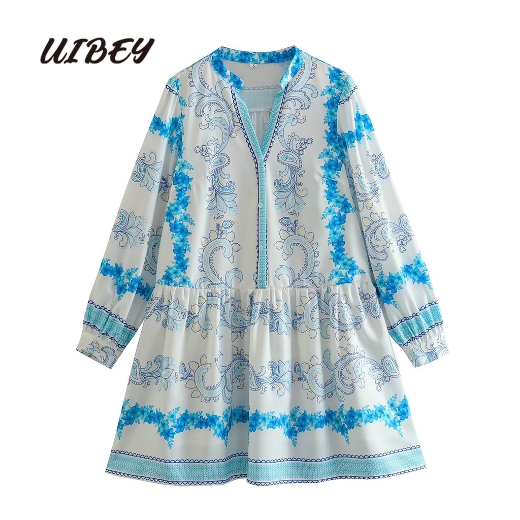 Uibey stand-up collar in áo dài tay nối váy 4226