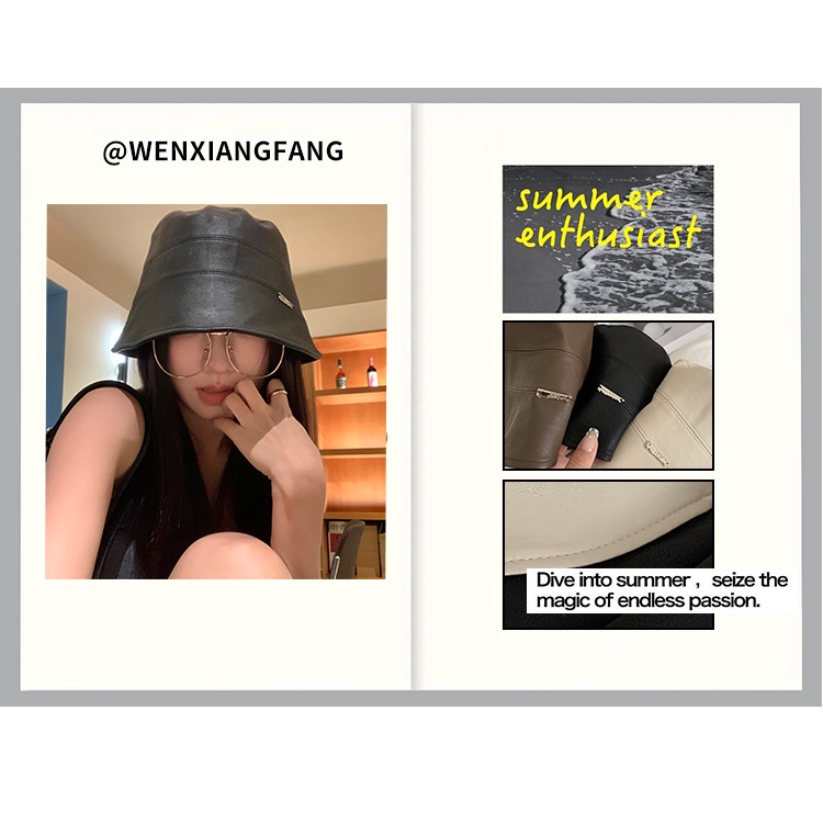 Mũ Bucket Chất Liệu Da Màu Đen Phong Cách Thời Trang Nhật Bản Dành Cho Nữ