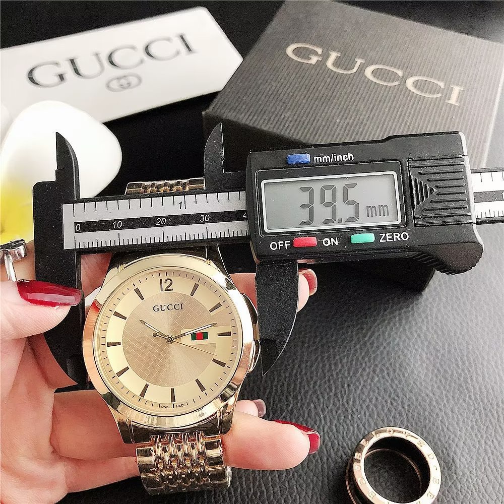 Đồng hồ đôi Mặt Tròn Họa Tiết Gucci Dây Da Thép Không Gỉ Thời Trang Cho Nam Và Nữ