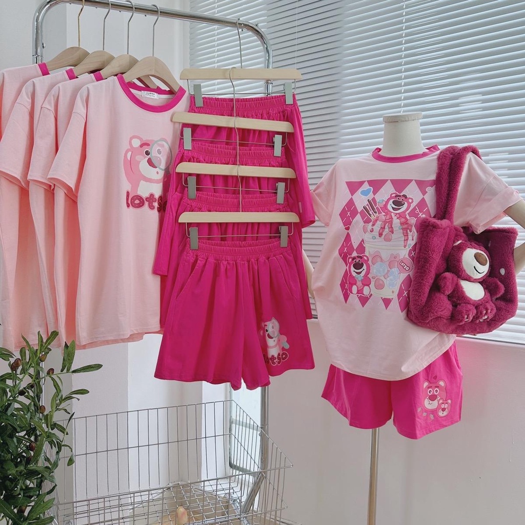 Set bộ gấu dâu siêu dễ thương chất thun co giãn 4 chiều mát mẻ