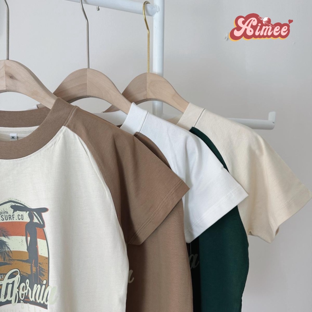 Áo baby tee raglan in hình california