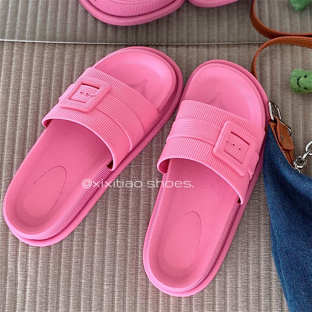 Huaqoo Dép bánh mì guốc dép sandal nữ Màu Sắc Đơn Giản Thoải Mái Cao Gót Chống Trơn Trượt dép đế xuồng 33ZHDLX080104