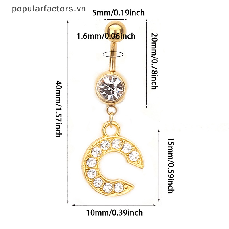 Khuyên Rốn Thép Không Gỉ Hình 26 Chữ Cái A Đến Z Đính Đá Pha Lê Quyến Rũ