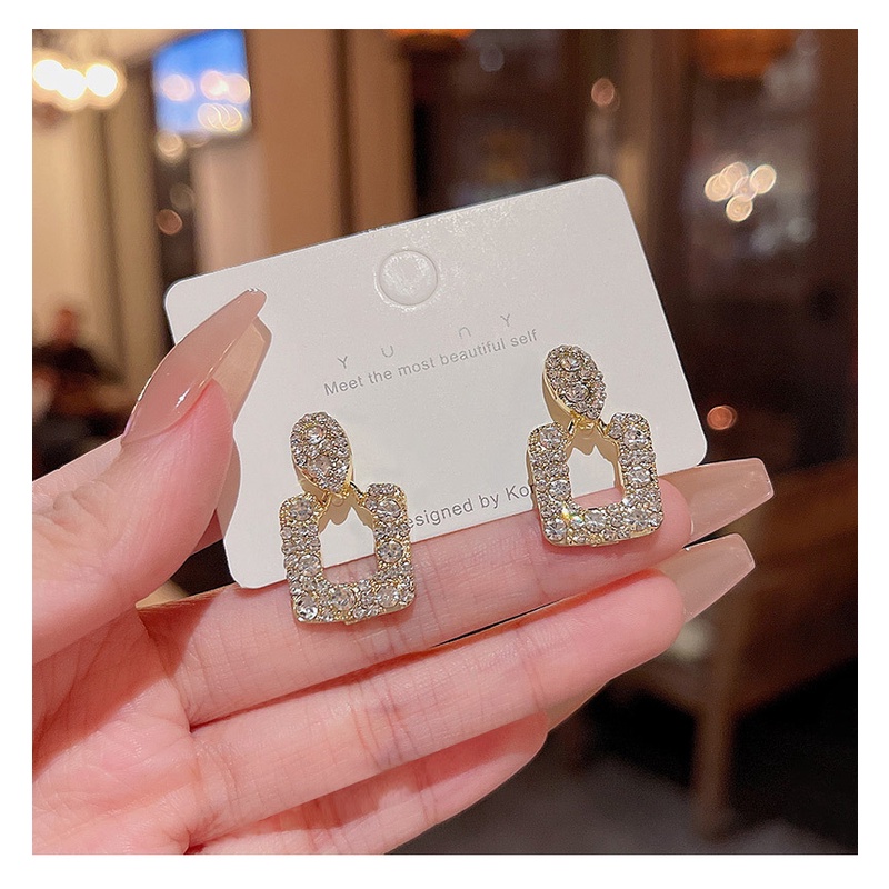 Bông Tai Mạ Bạc Hình Vuông Phong Cách retro Pháp