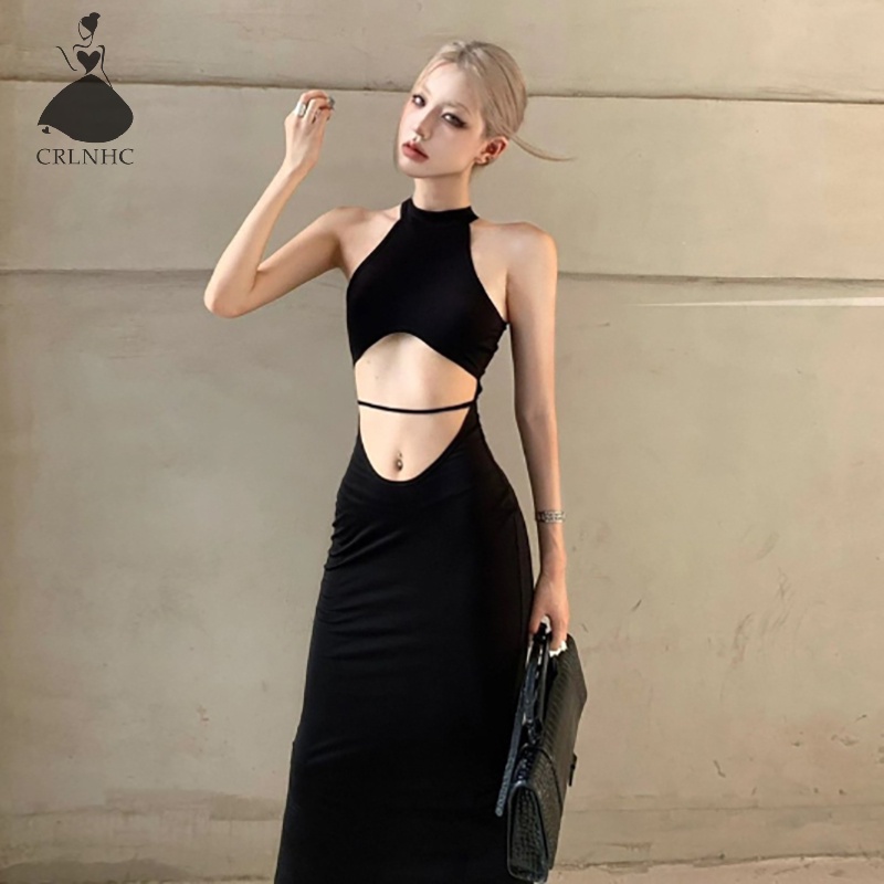 Crlnhc beach cut-out váy midi không tay phụ nữ váy kỳ nghỉ hè gợi cảm vn