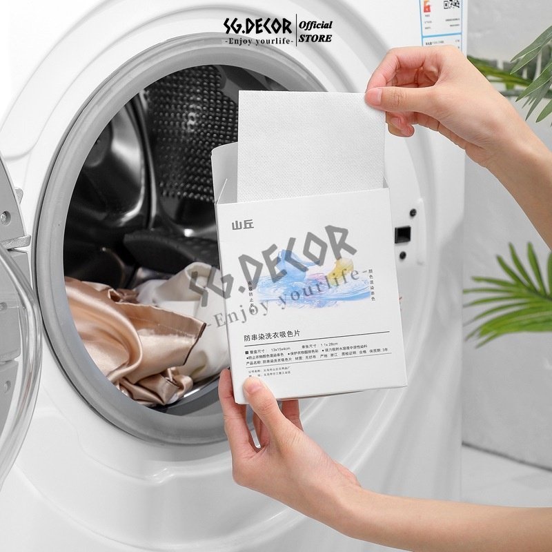 Giấy Giặt Hút Màu Chống Nhuộm màu Giấy Chống Loang Lem Quần Áo khi giặt máy giặt SG.DECOR hộp 50 miếng giặt đồ tiện dụng