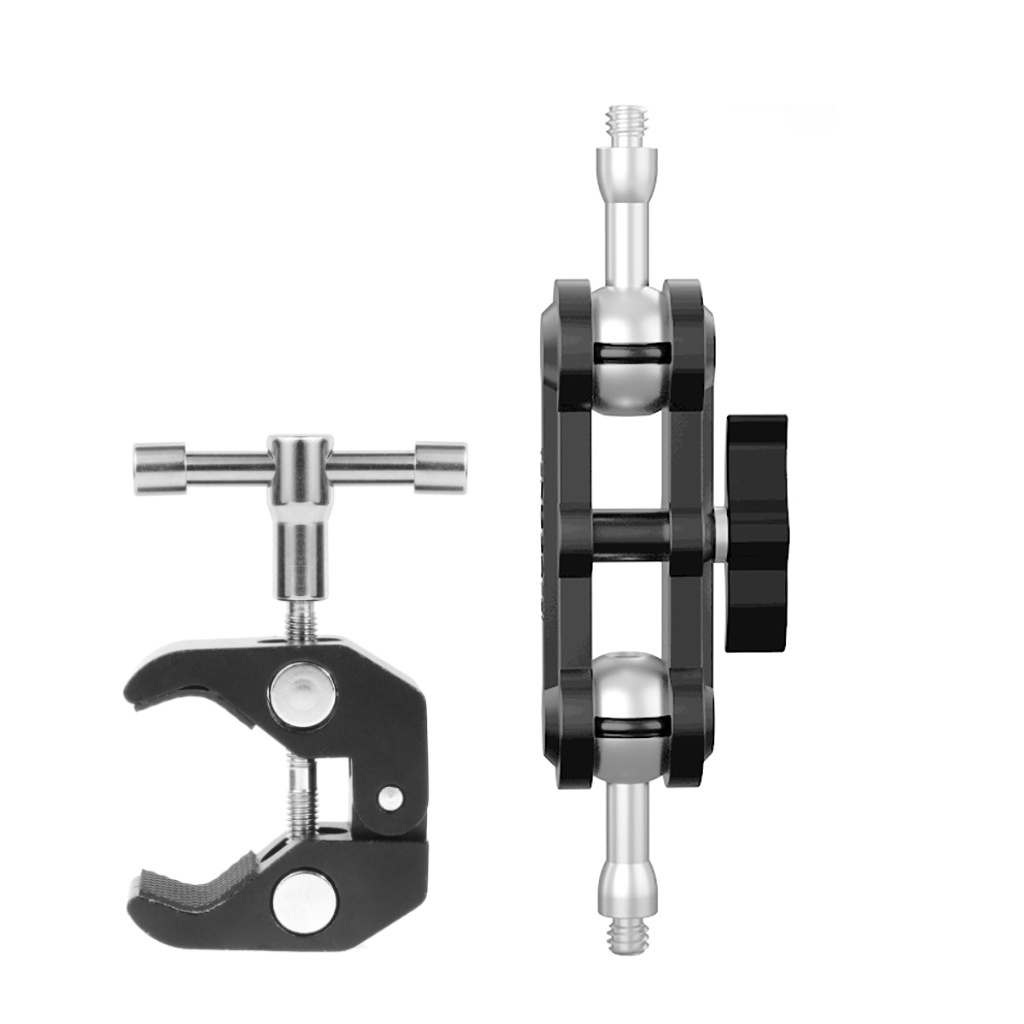 Feichao hợp kim nhôm magic arm dual 1/4 "ball head mount super crab clamp for canon nikon dslr camera màn hình lcd giá đỡ ánh sáng led