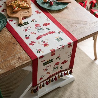 Khăn trải bàn đẹp khăn trải bàn cờ sợi nhuộm jacquard giáng sinh người tuyết tua rua trang chủ polyester khăn trải bàn cờ giường đuôi cờ khăn trải bàn