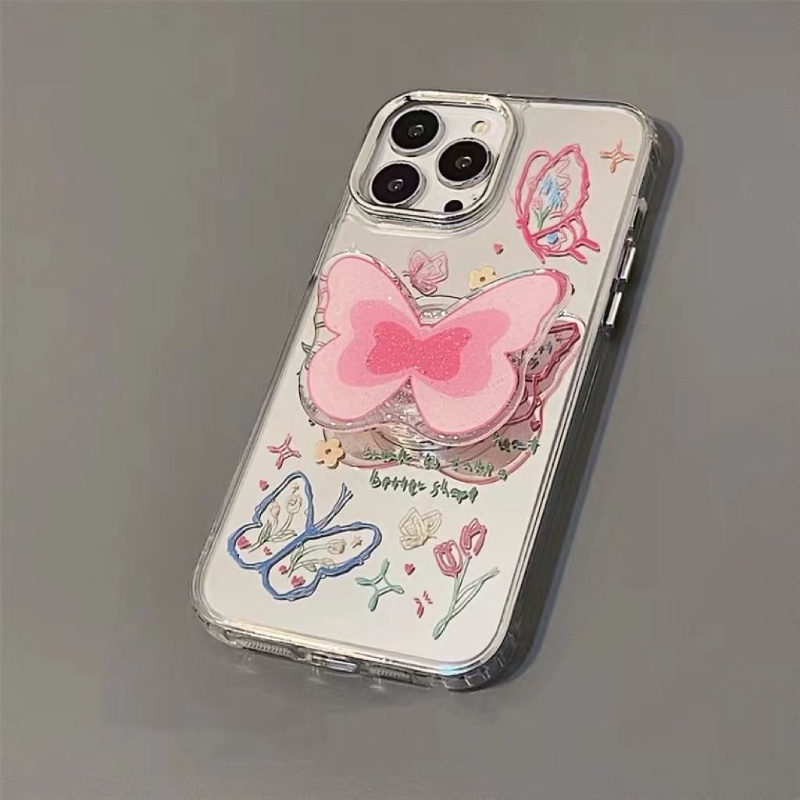 Ốp lưng điện thoại iphone girl pink butterfly stand dành cho 7 7plus 8 8plus xs xr 11 12 13 14 pro plus promax