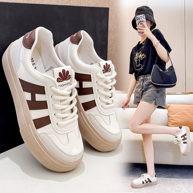 Giày Thể Thao Da PU Mũi Tròn Thắt Dây Chéo Phong Cách Hàn Quốc Cho Nữ