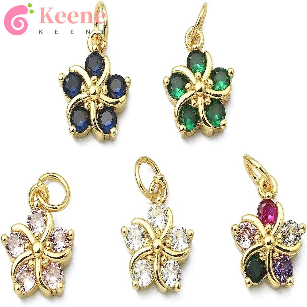 Bùa hoa keene, tím nhạt, trắng, đen, xanh lá cây, xanh lam, xanh hồ, đồng thau đỏ hồng và bùa zirconia khối vàng thật, những người yêu thích thủ công mỹ nghệ quyến rũ hoa