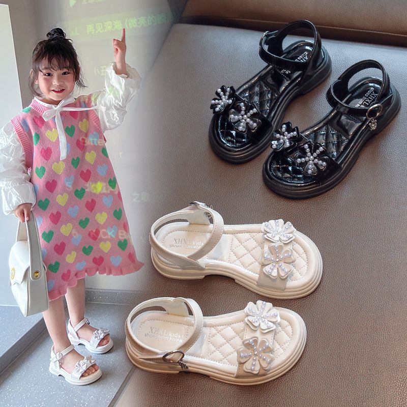 Dép cho bé gái mới 2023 mùa xuân và mùa hè nữ trẻ em vừa và lớn dép đế mềm thời trang mùa hè giày công chúa hoa