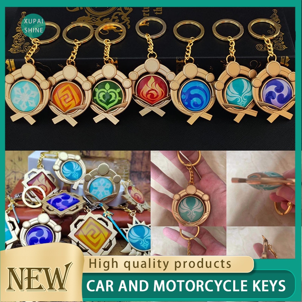 Xps game genshin impact vision lnazuma ganyu keqing wendi xiao keychain phát sáng 7 yếu tố vũ khí eye of original god toy keyring