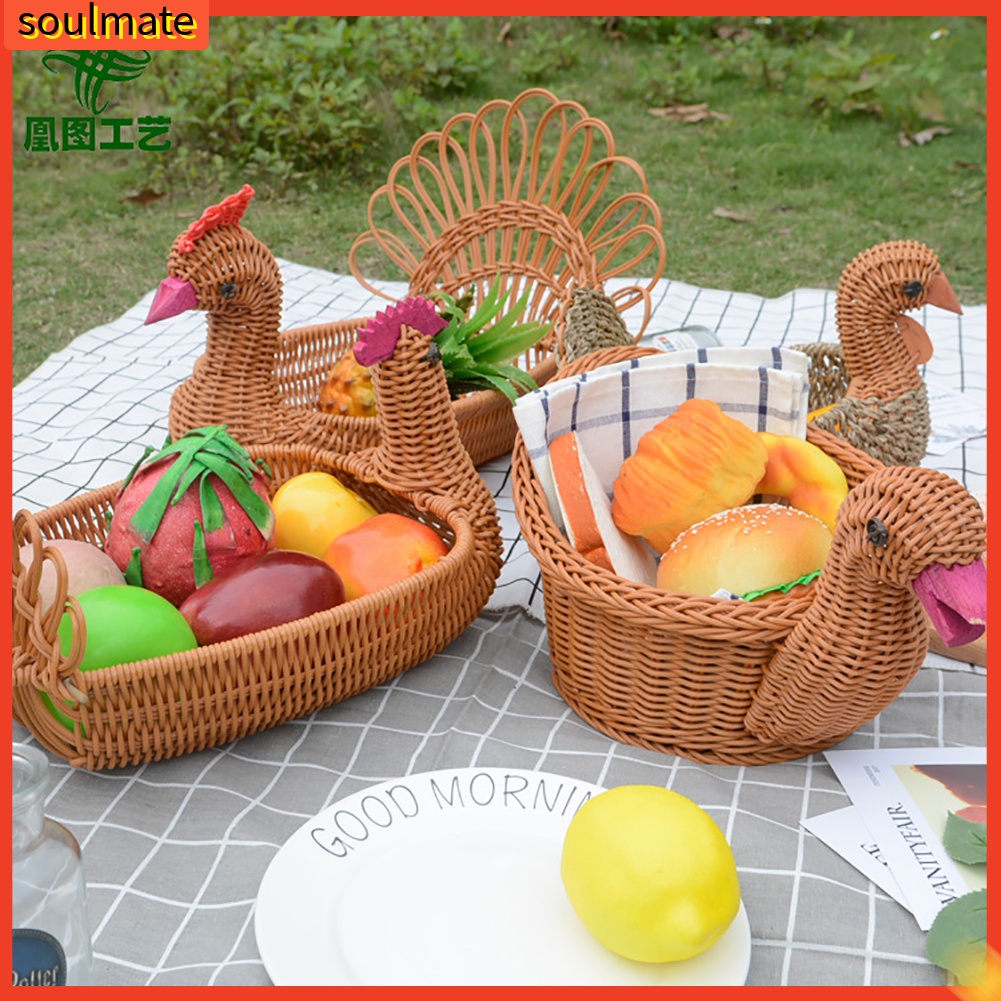 Con công gà tây hình con vịt mây đan giỏ lưu trữ trái cây bánh mì tổ chức thực phẩm