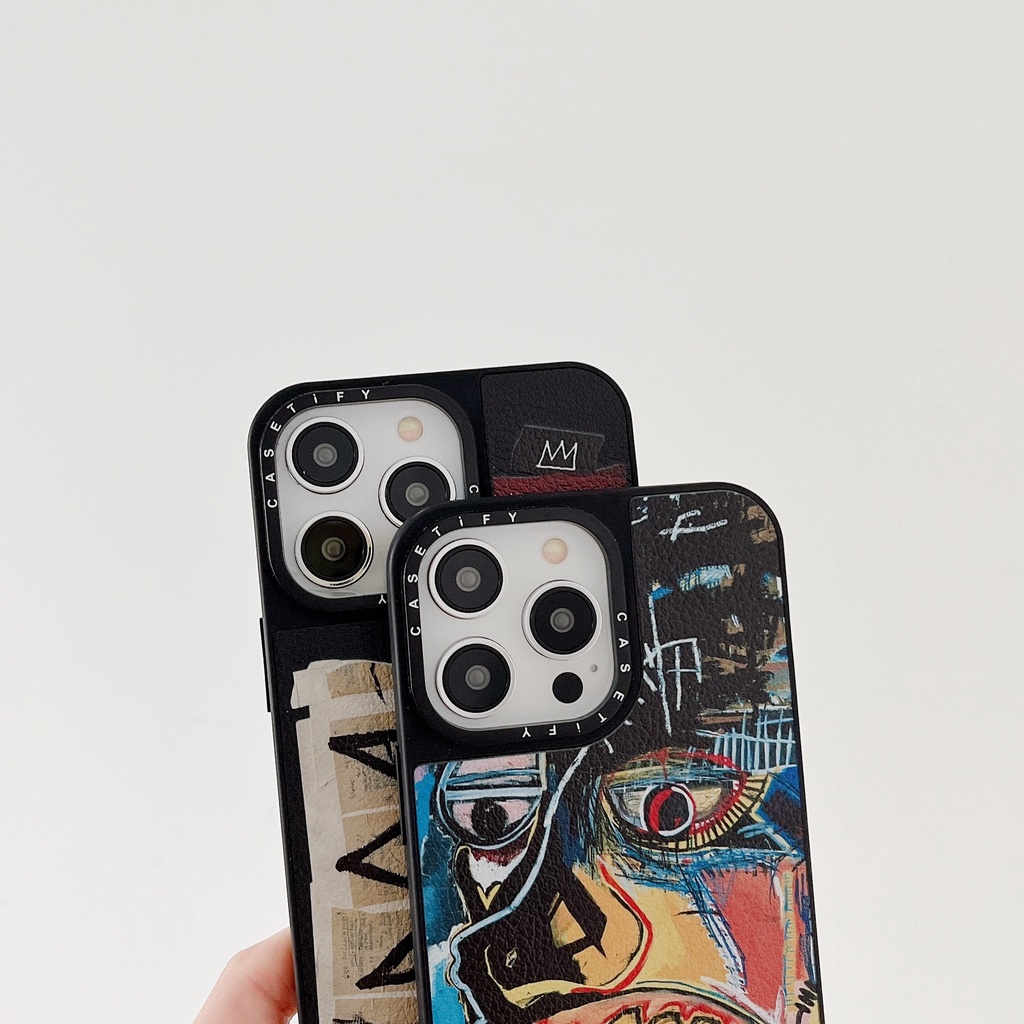 Artist basquiat crown dinosaur formula leather texture casetify phone case cho iPhone 15 14 13 12 11 pro max plus x xs xr, vỏ cứng