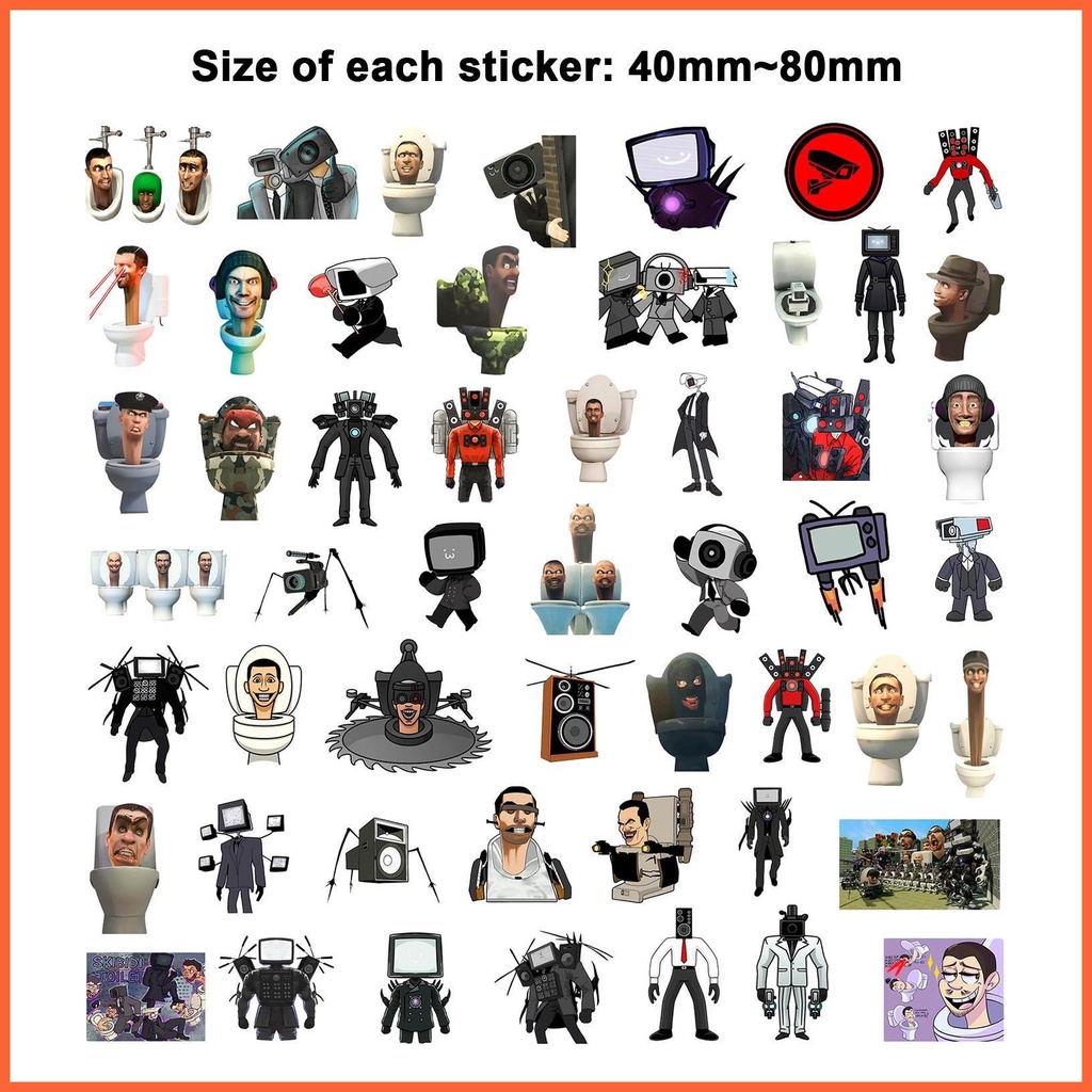 Skibidi toilets sticker 50 stickers điện thoại di động đồ chơi trẻ em đề can hình dán hoạt hình vui nhộn từ 40mm đến 80mm chunvn