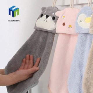 Khăn lau tay HEALMEYOU bằng nhung san hô sợi nhỏ dày dặn mềm mại siêu thấm hút họa tiết động vật hoạt hình cho nhà bếp