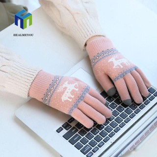 Đôi găng tay dệt kim chạm màn hình cảm ứng giữ ấm mùa đông phong cách Hàn Quốc nhiều màu tùy chọn cho nữ